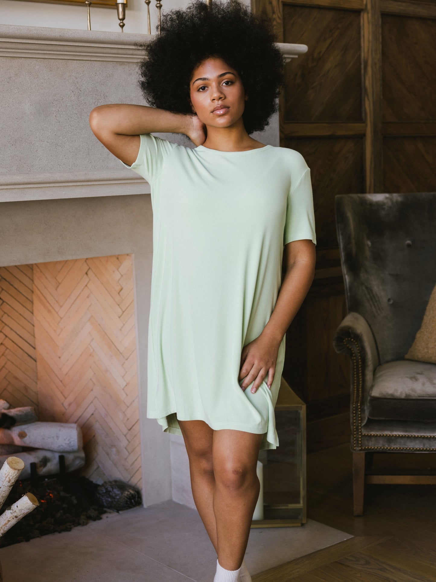 Women's Bamboo Rib-Knit Boyfriend Sleep Dress - Wholesale