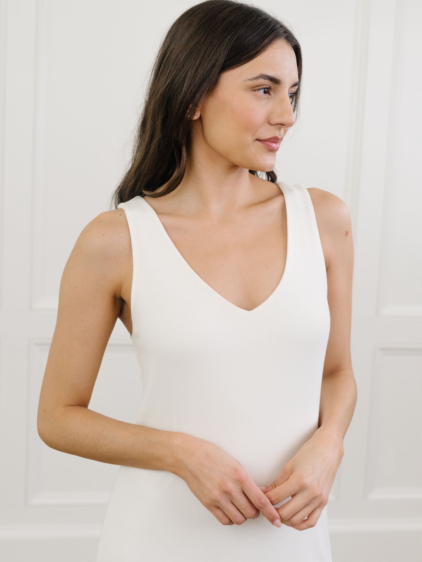 Women's Bamboo Rib-Knit V-Neck Tank Lounge Dress - Wholesale