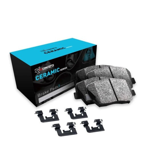 R1 Concepts Front Ceramic Brake Pads & Hardware Kit | 2003-2015 Mitsubishi Evo 7 / 8 / 9 / X (2310-1001-08)