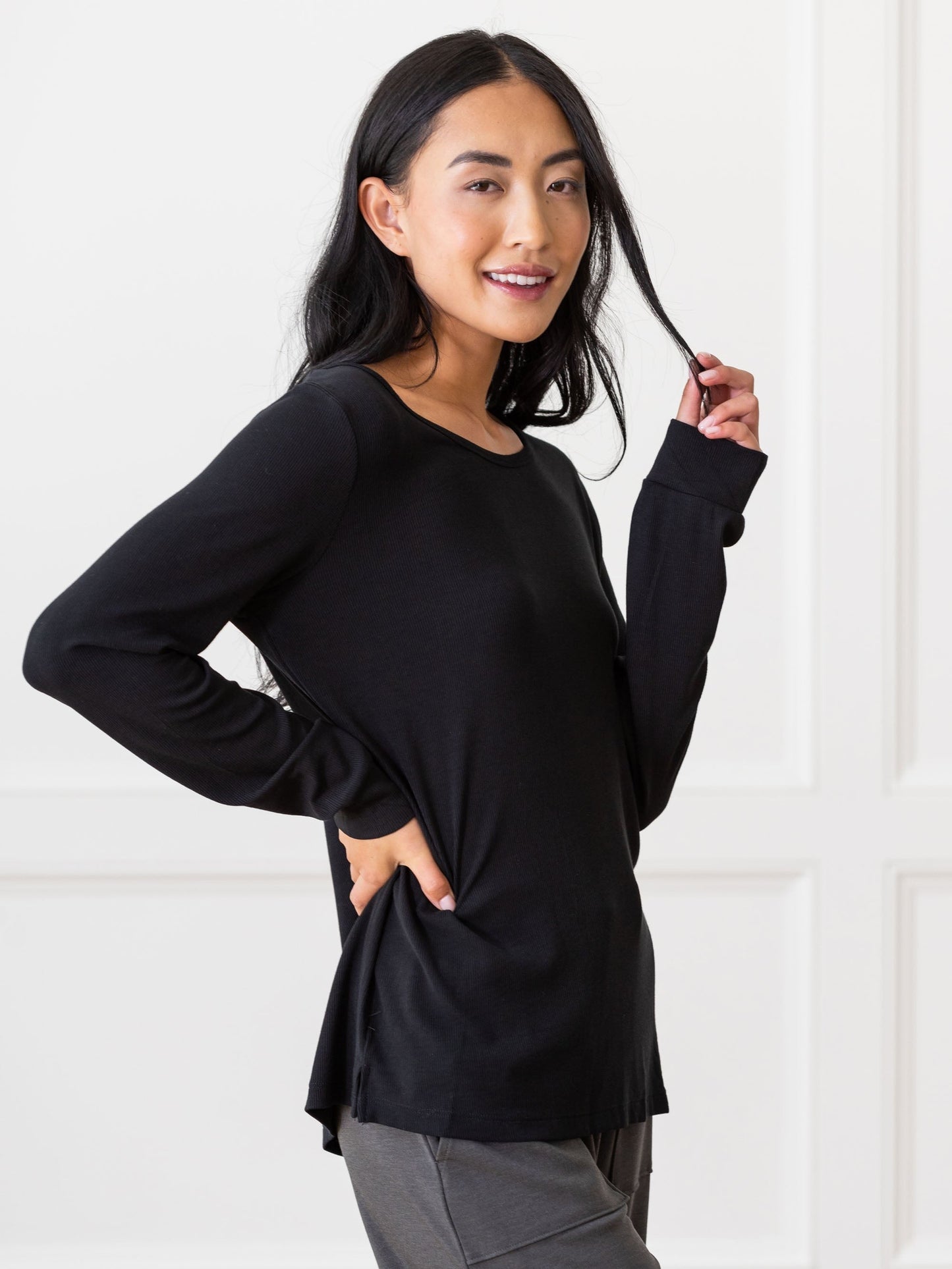 Women's Bamboo Rib-Knit Long Sleeve Lounge Top - Wholesale