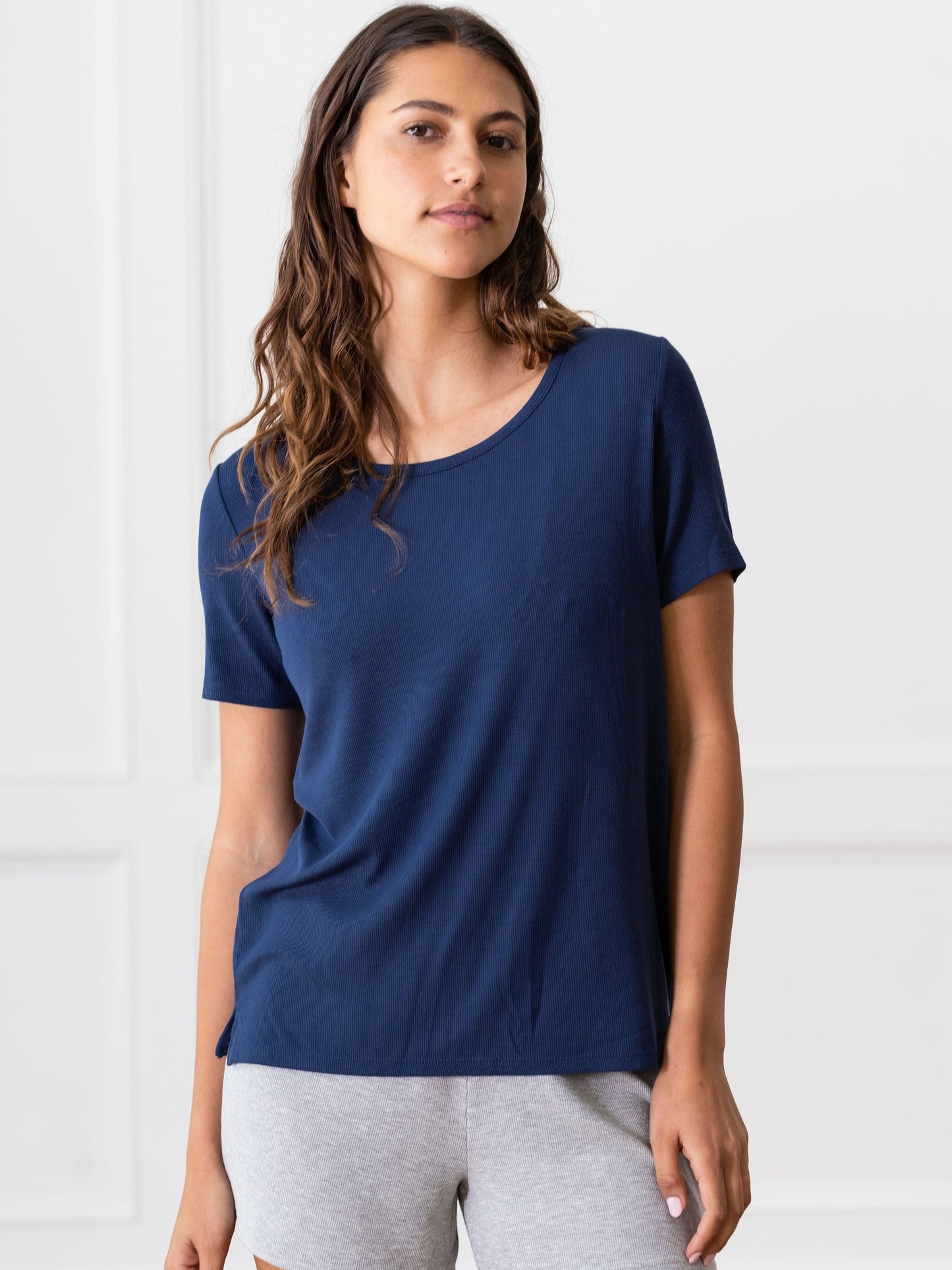 Women's Bamboo Rib-Knit Short Sleeve Lounge Top - Wholesale