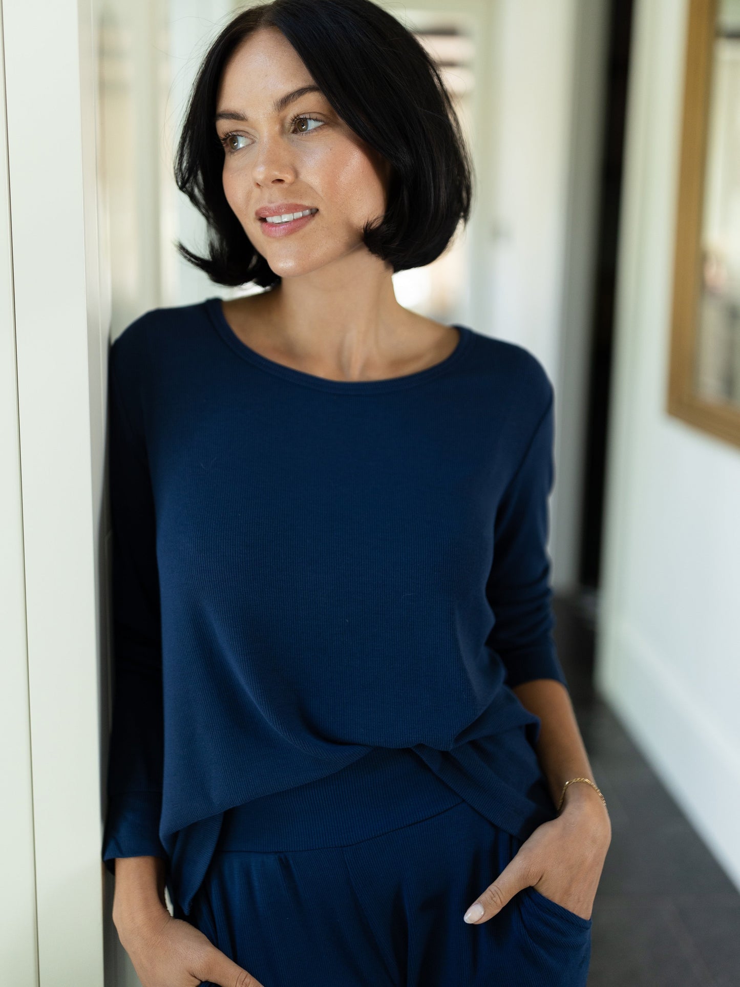 Women's Bamboo Rib-Knit Long Sleeve Lounge Top - Wholesale