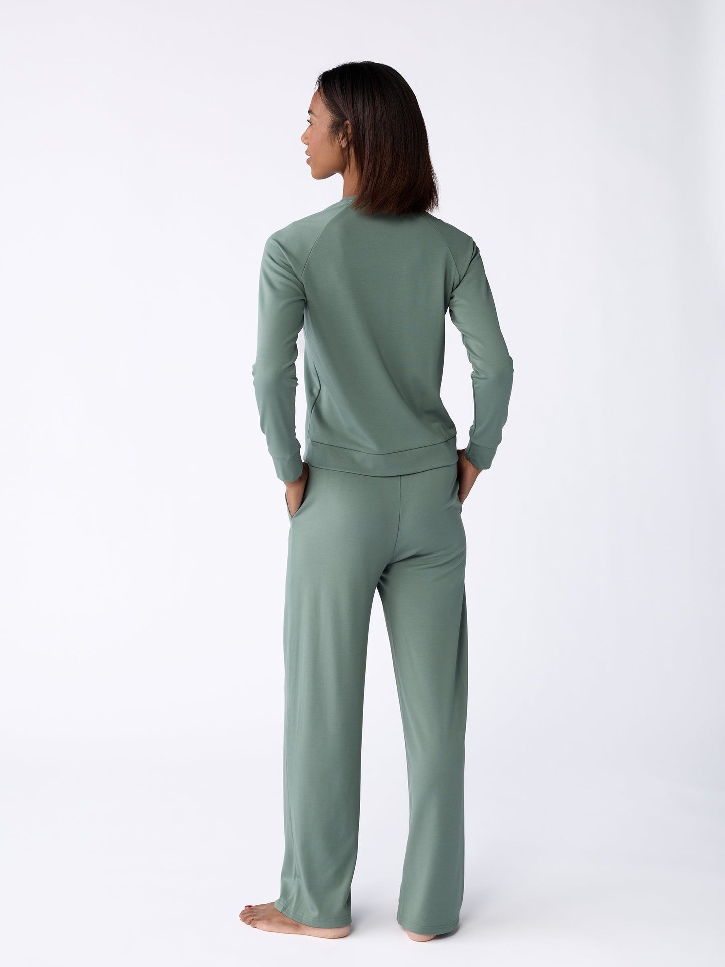 Women's Brushed Bamboo Wide Leg Pull On Pant & Pullover Crew Set
