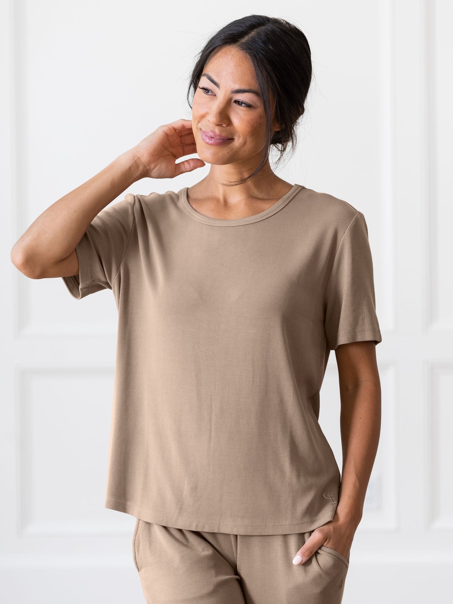 Women's Bamboo Rib-Knit Short Sleeve Lounge Top - Wholesale