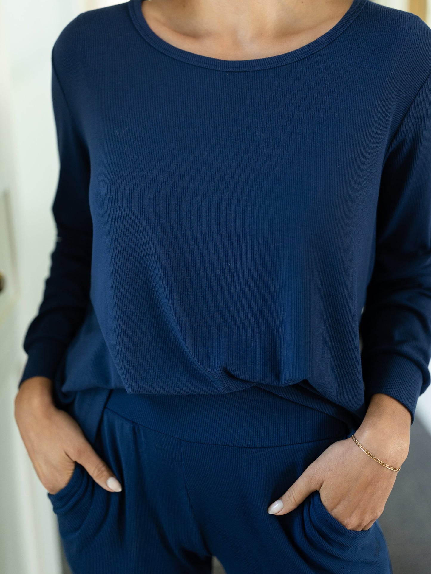 Women's Bamboo Rib-Knit Long Sleeve Lounge Top - Wholesale