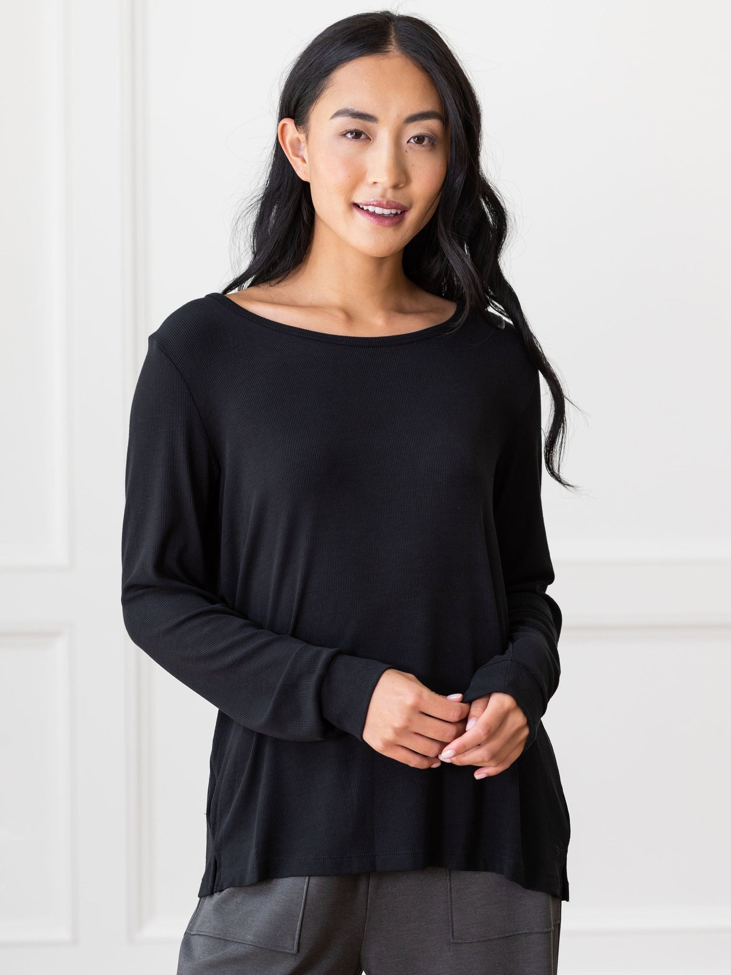 Women's Bamboo Rib-Knit Long Sleeve Lounge Top - Wholesale