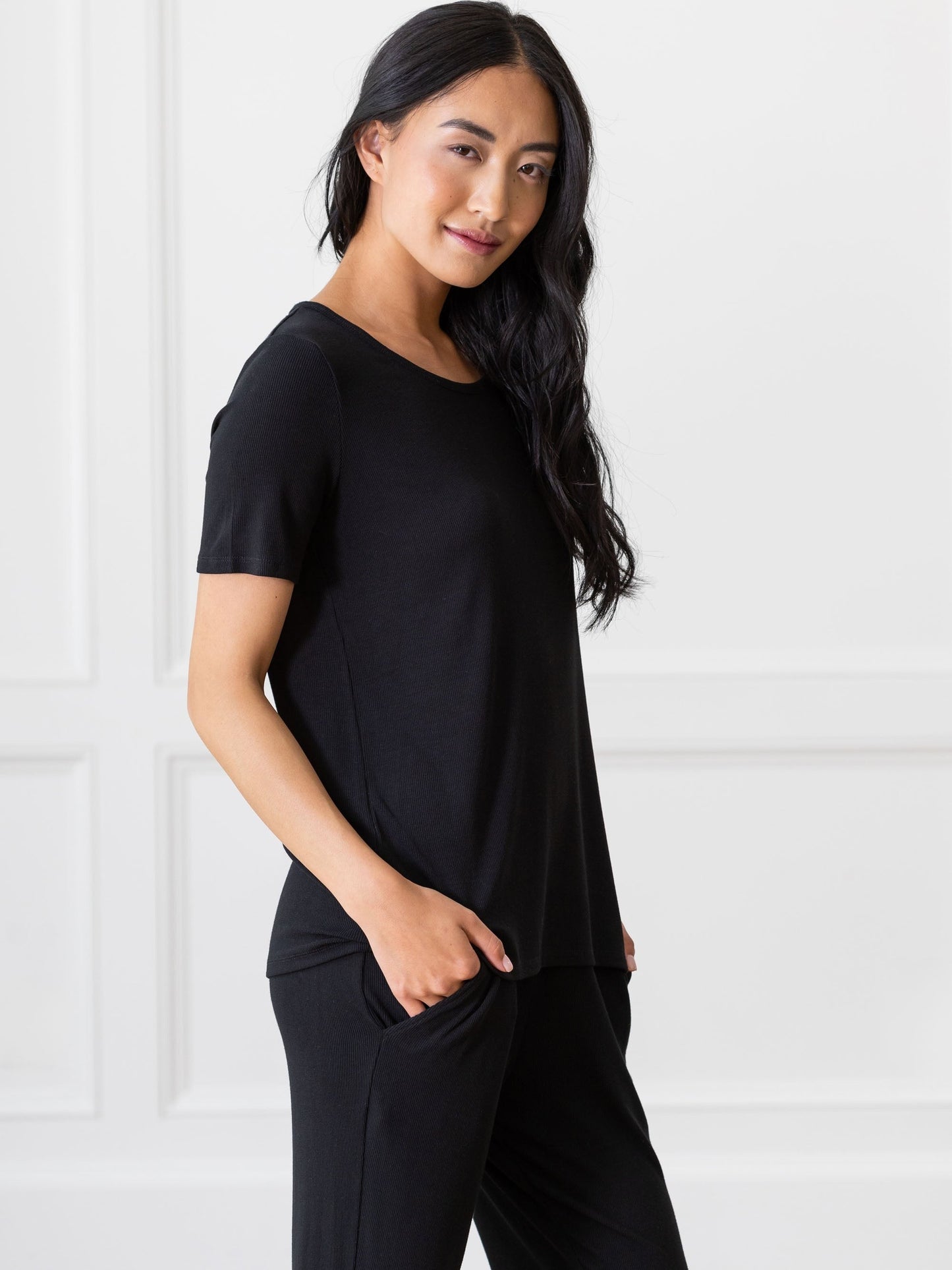 Women's Bamboo Rib-Knit Short Sleeve Lounge Top - Wholesale