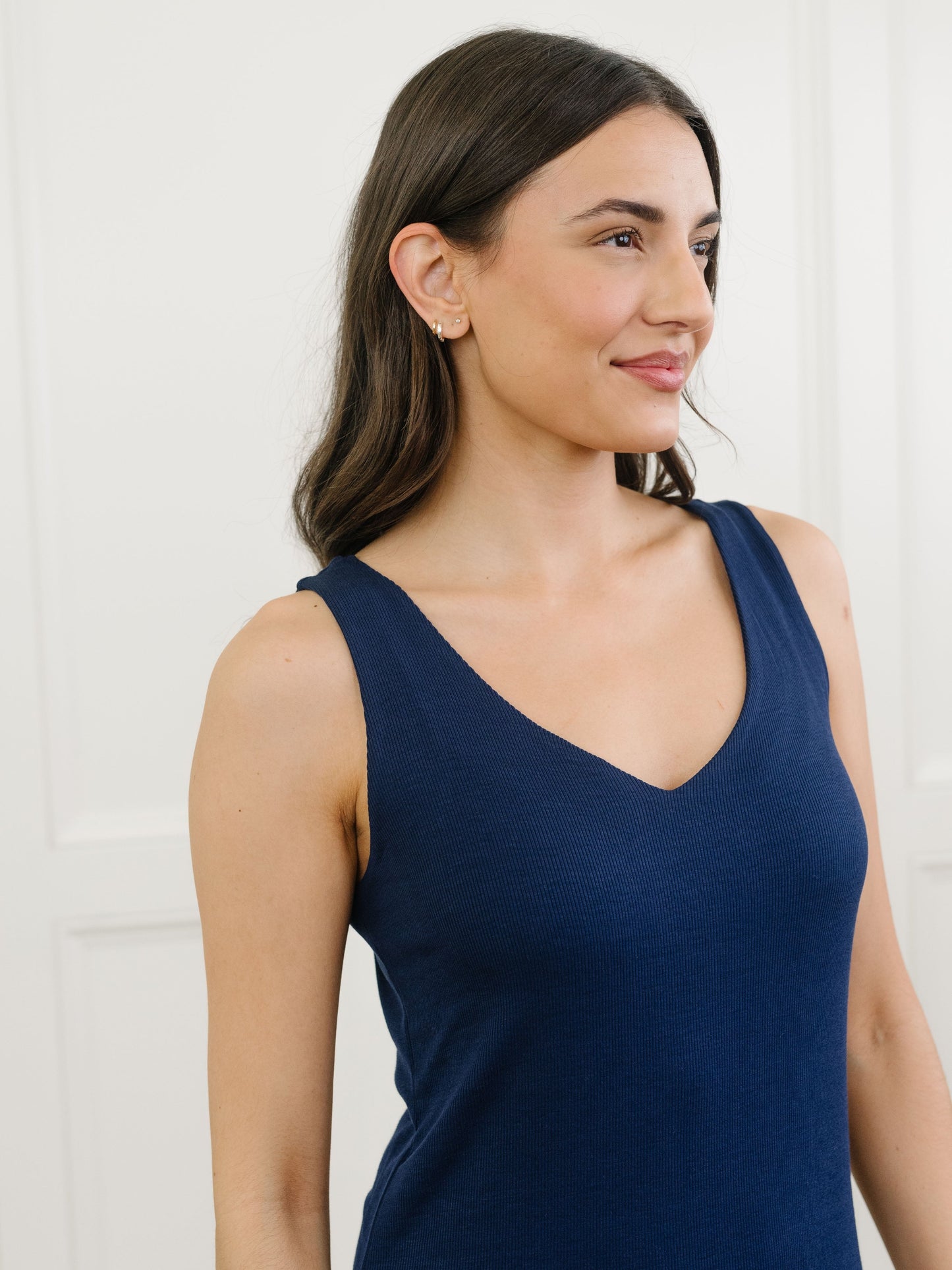 Women's Bamboo Rib-Knit V-Neck Tank Lounge Dress - Wholesale