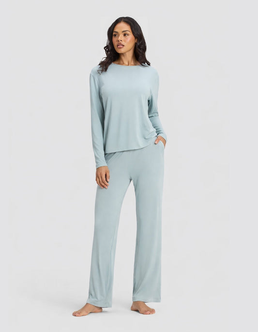 Women's Bamboo Stretch-Knit Long Sleeve Lounge Tee & Pant Set