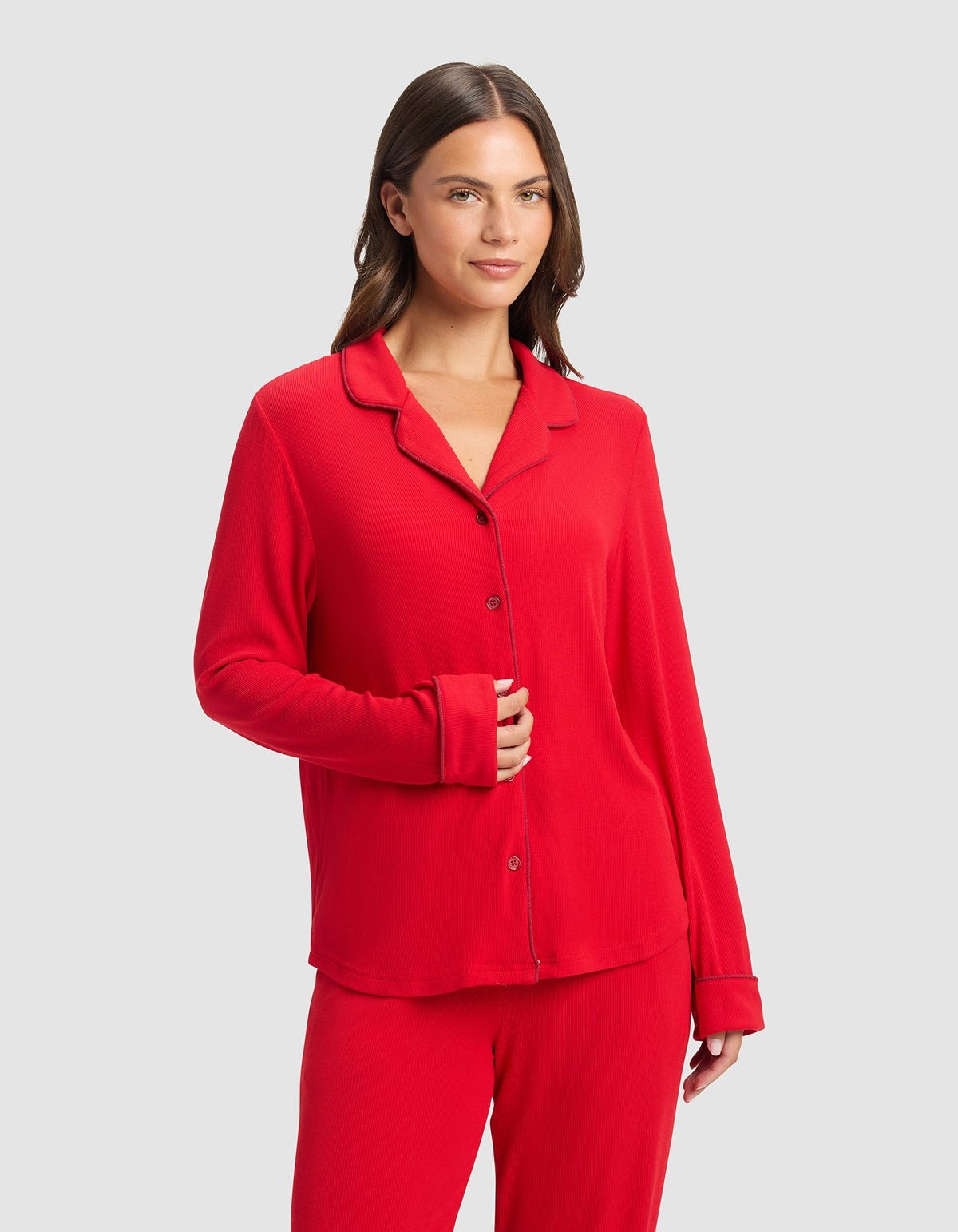 Women's Bamboo Rib-Knit Classic Long Sleeve Pajama Top